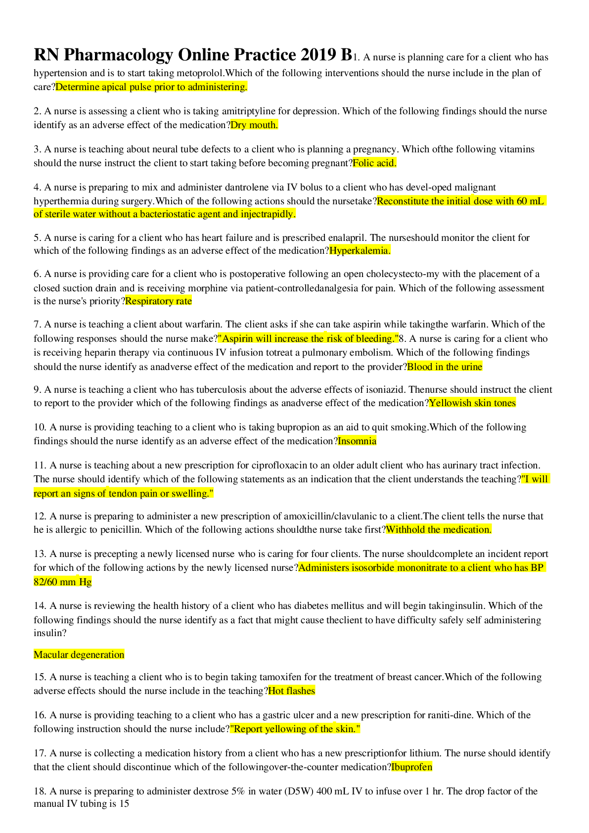 Preview image for RN Pharmacology Online Practice 2019 B
